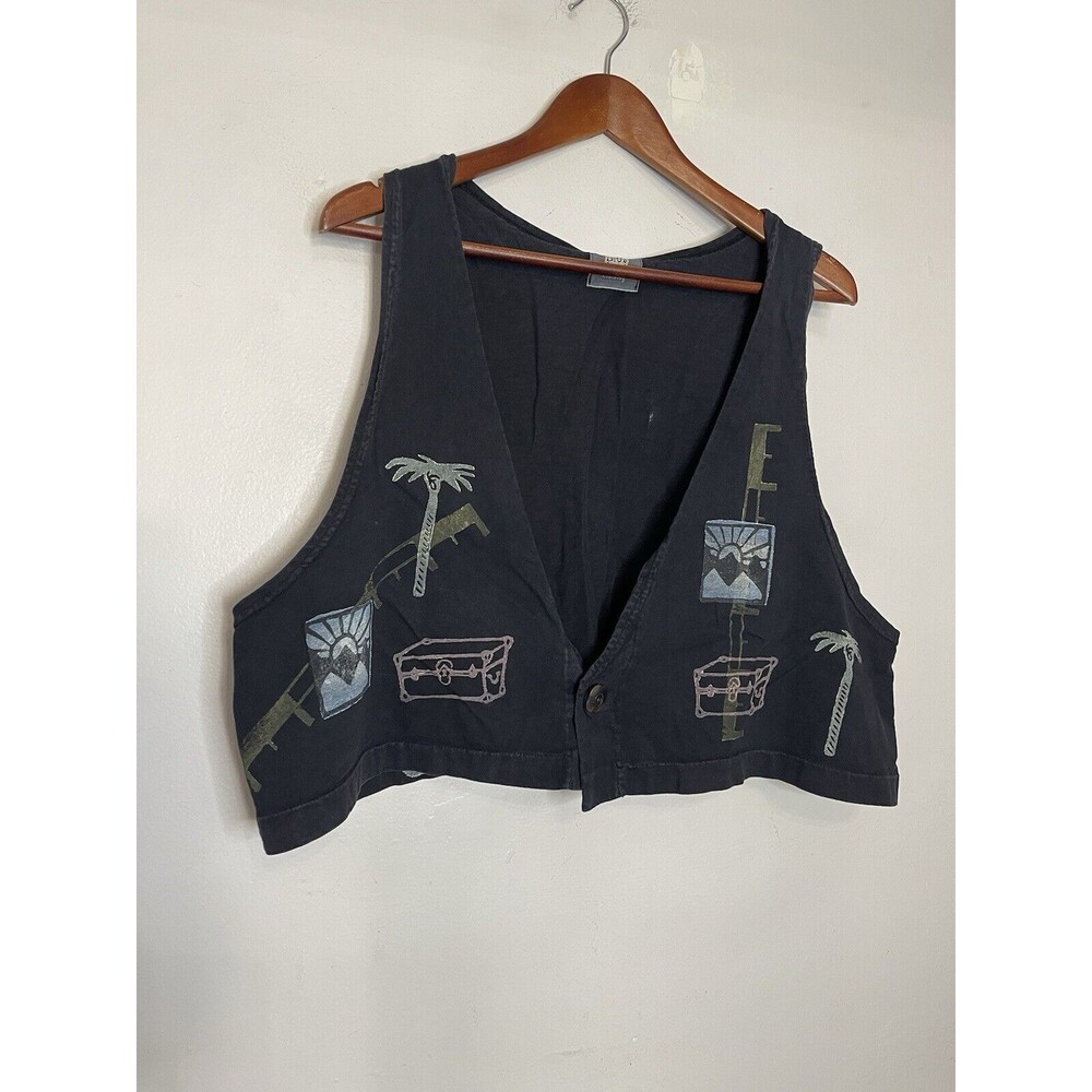 Blue Fish Women's Vintage Faded Black 2000 Sz 2 1 Button Front Vest Tank Travel - Picture 2 of 9